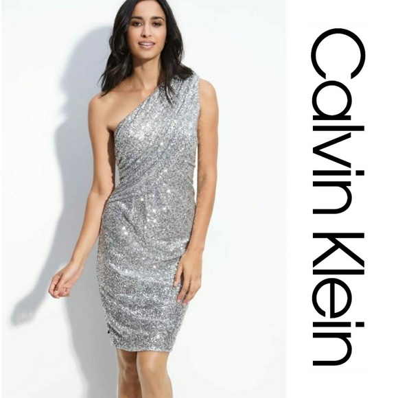 One Shoulder Silver Dress